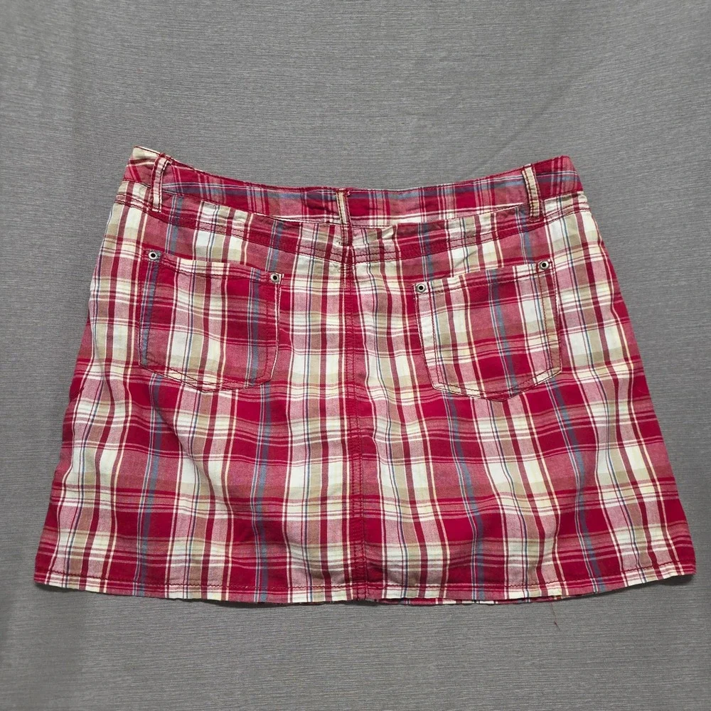 Vintage 90s‎ Faded Glory Red Plaid Mini Skirt Floral Embroidered Cotton Missy 12